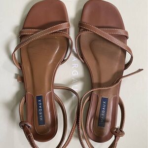Margaux Flat Sandal in Saddle Napa - Size 7